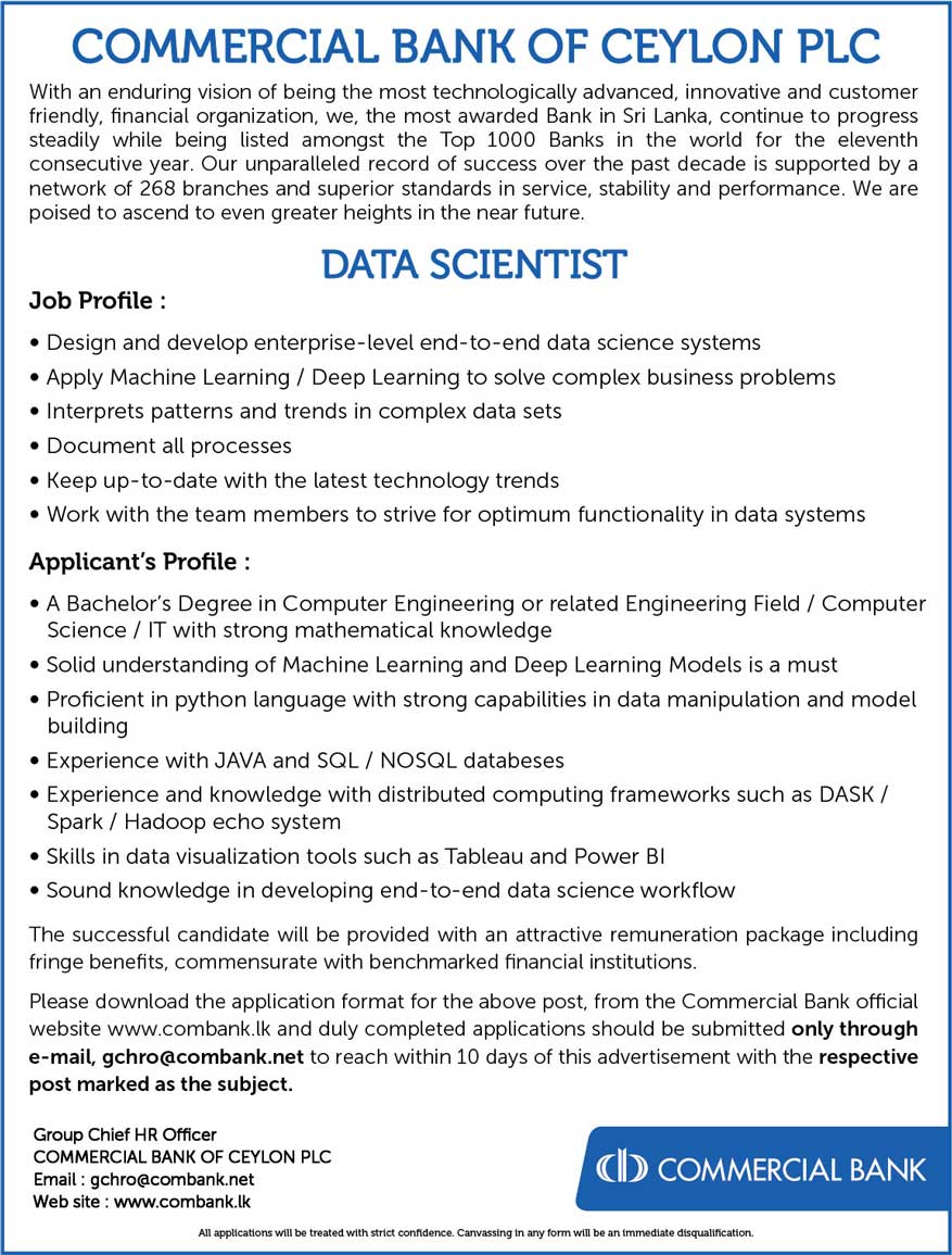 Data Scientist Commercial Bank Careers