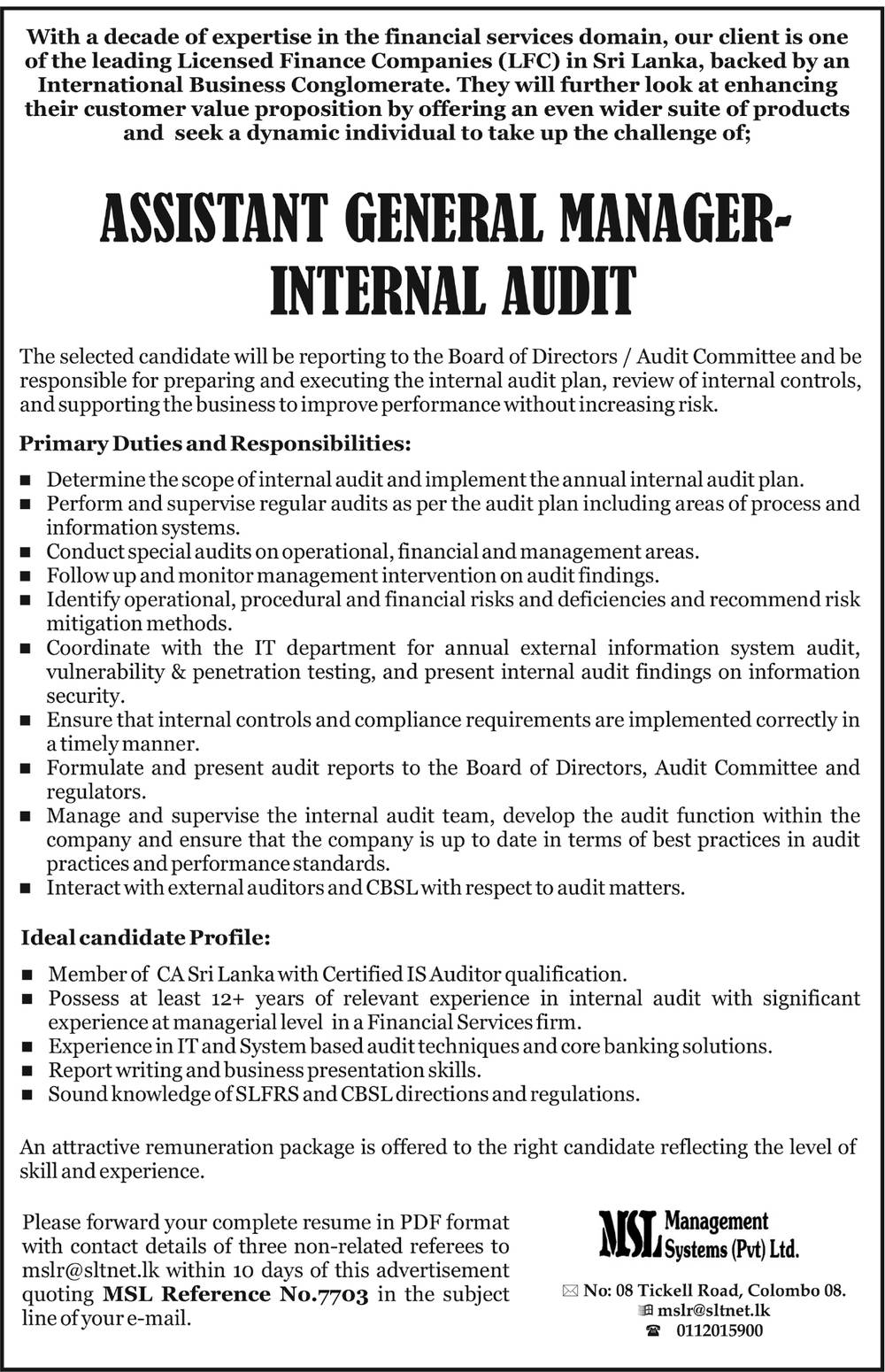 You are currently viewing Assistant General Manager – Internal Audit