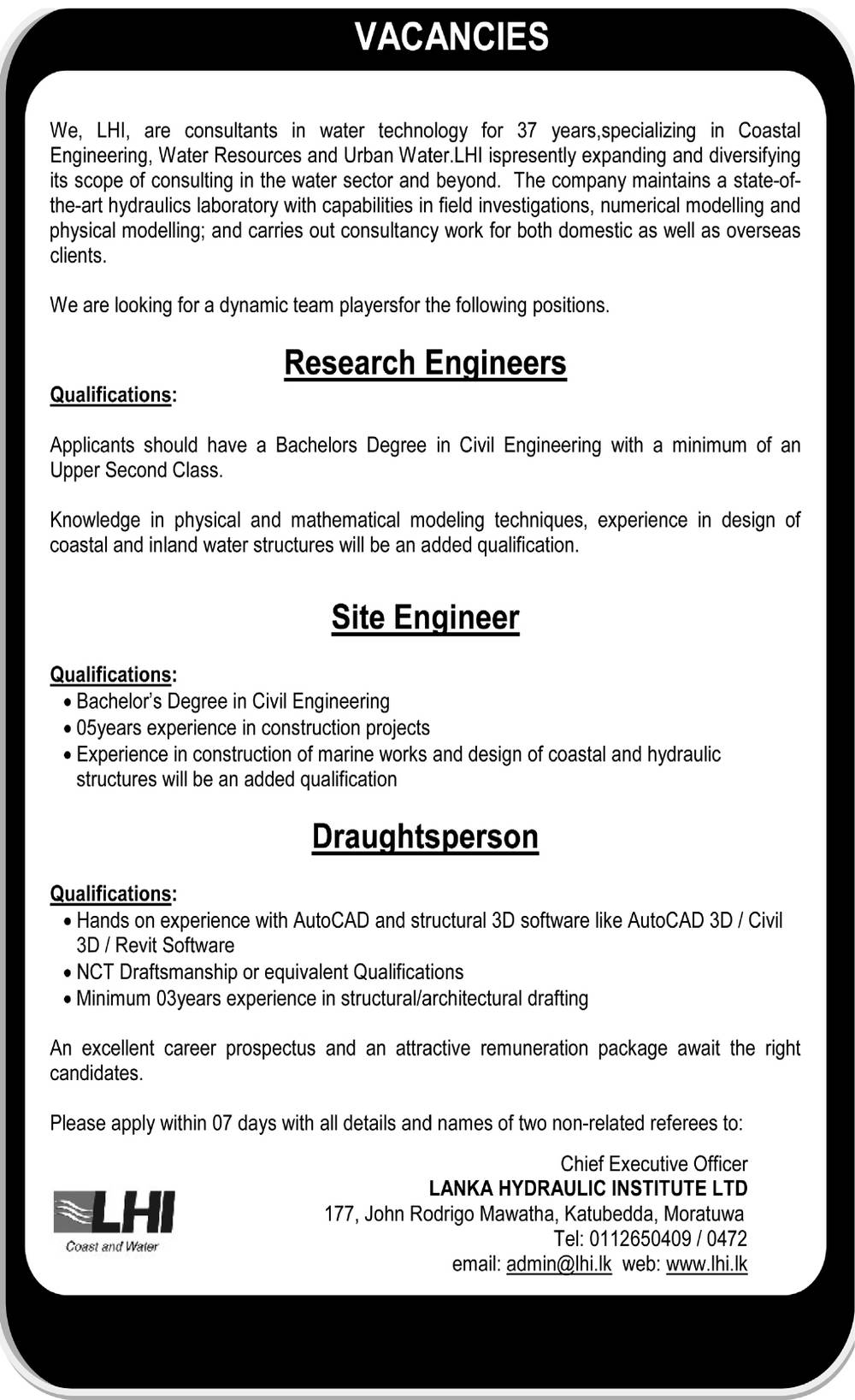 You are currently viewing Research Engineer / Site Engineer / Draughts Person