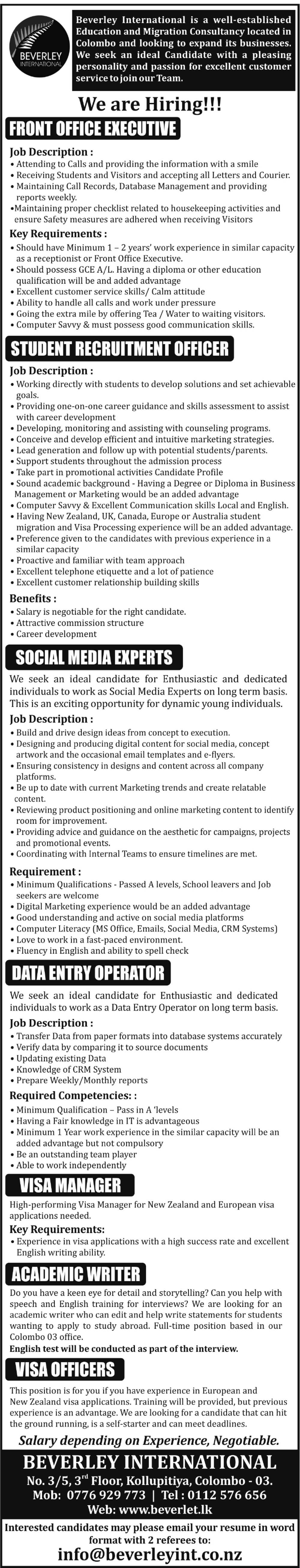 You are currently viewing Front Office Executive / Recruitment Officer / Social Media Experts