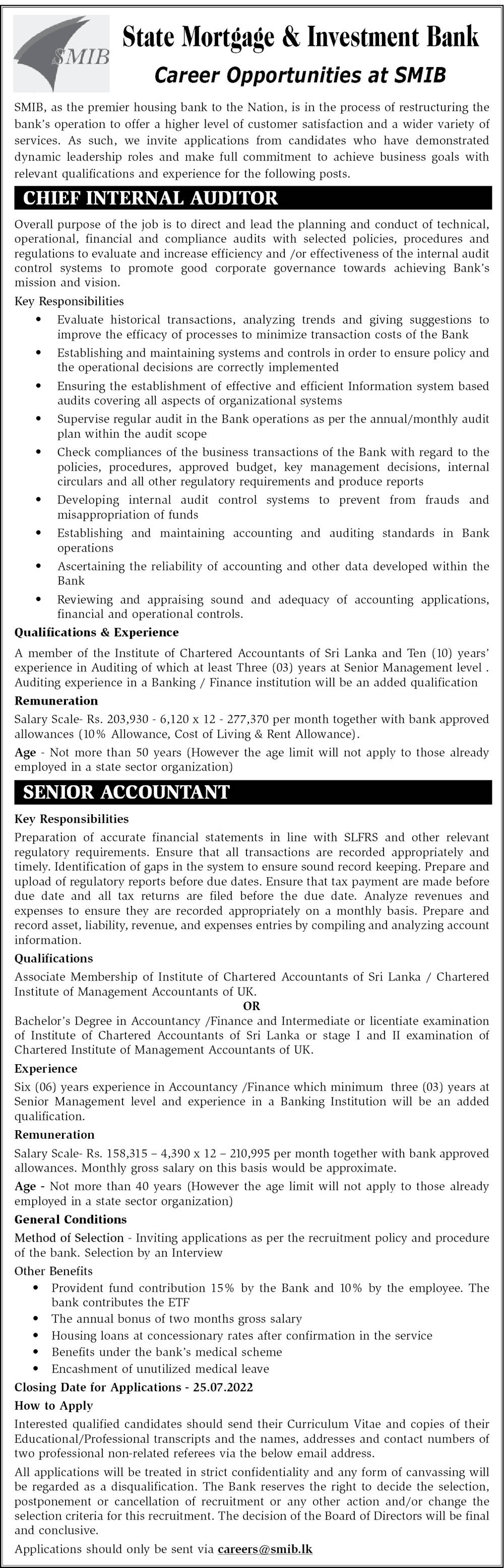 You are currently viewing Chief Internal Auditor / Senior Accountant