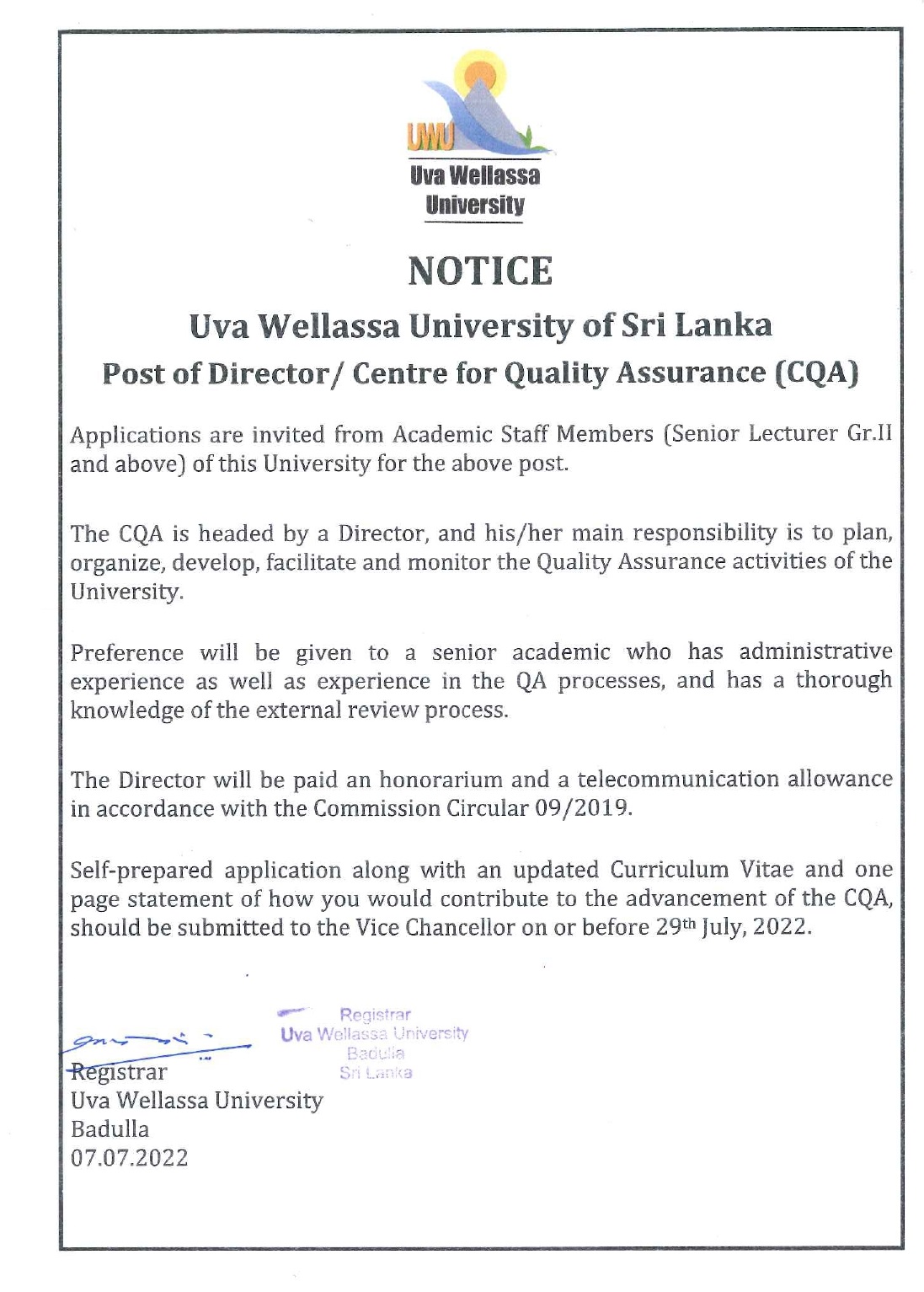 You are currently viewing Director – Centre for Quality Assurance
