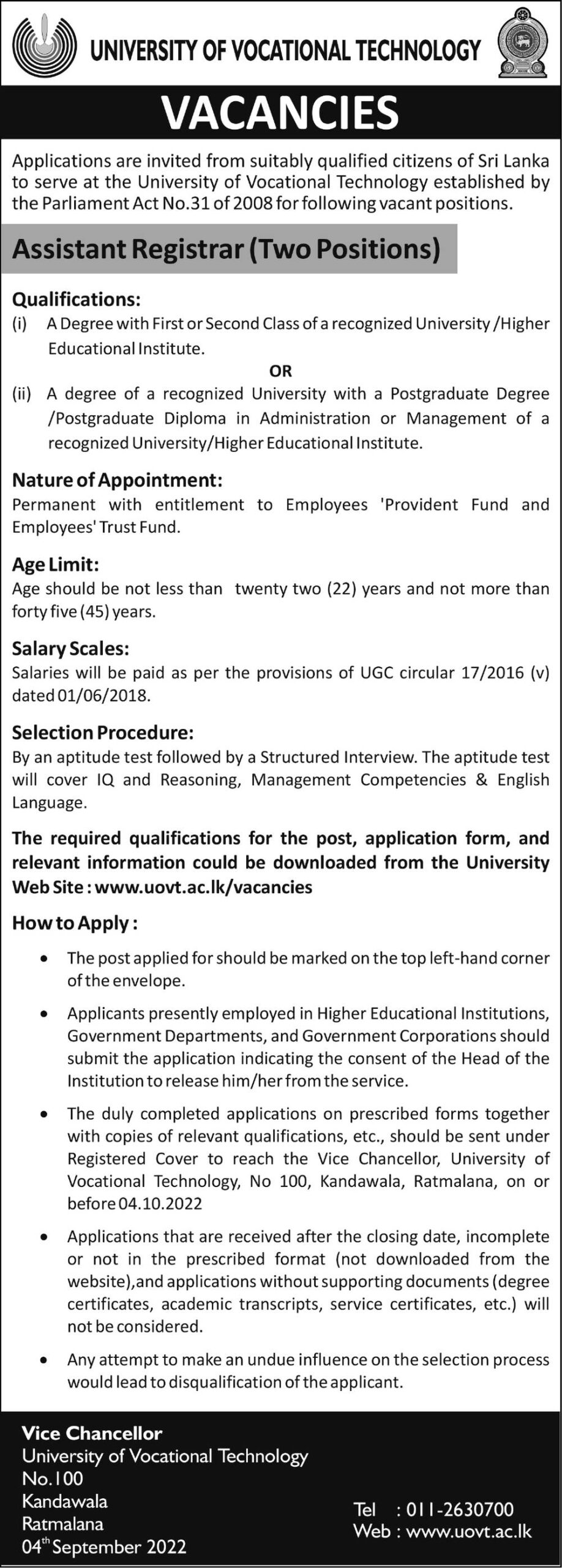 You are currently viewing Assistant Registrar