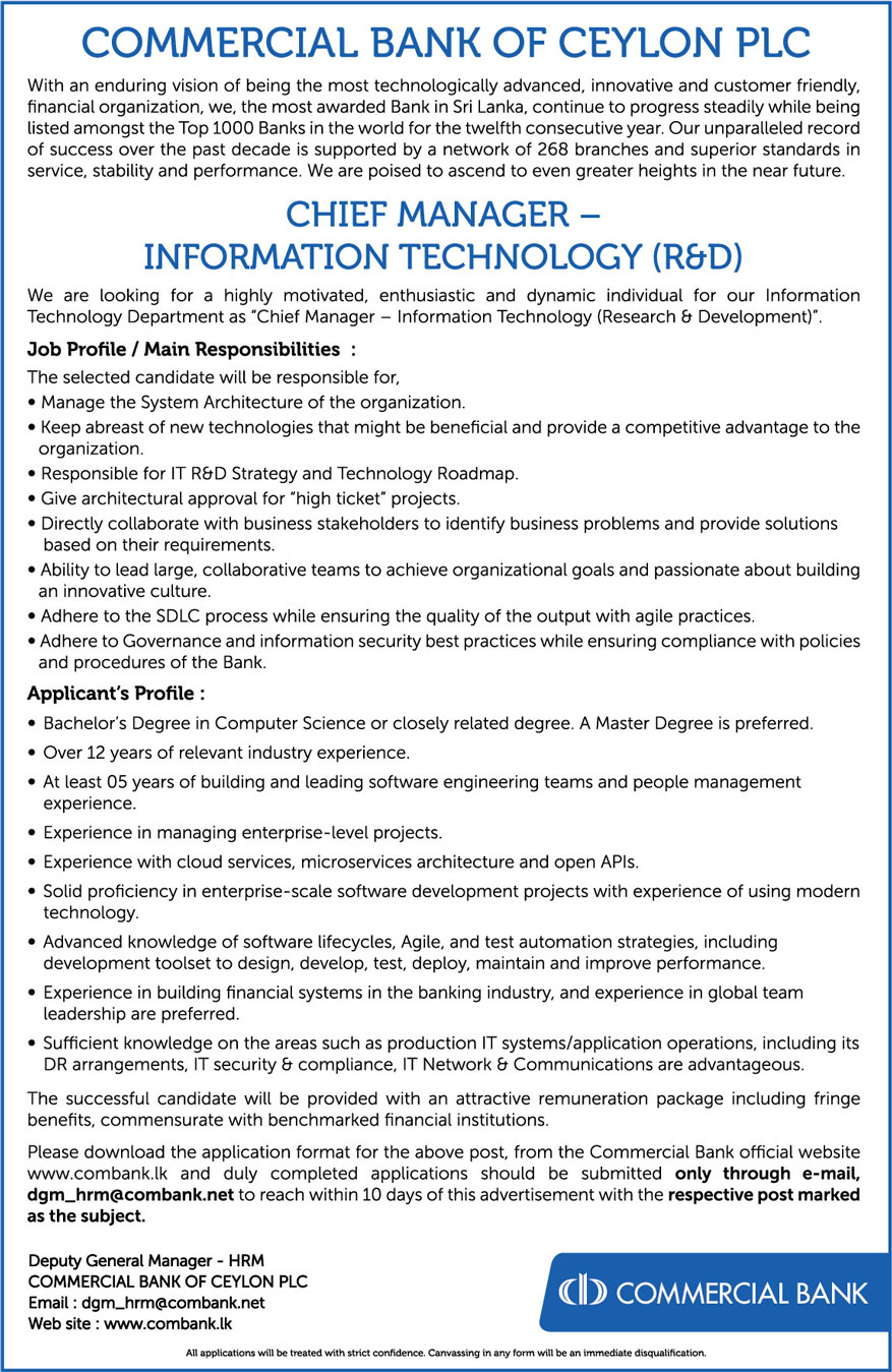 You are currently viewing Chief Manager Information Technology (R&D)