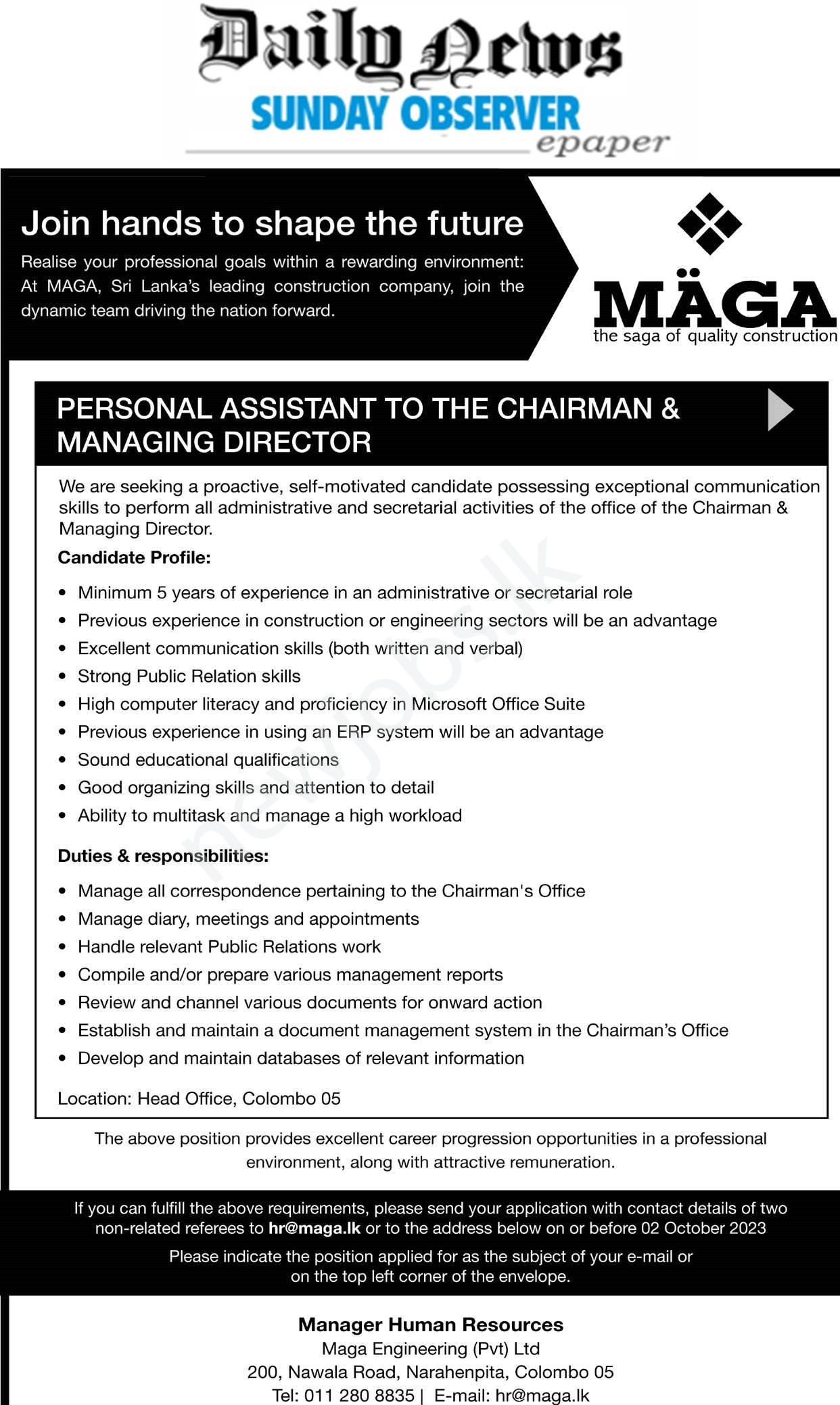 You are currently viewing Personal Assistant To The Chairman & Managing Director – MAGA