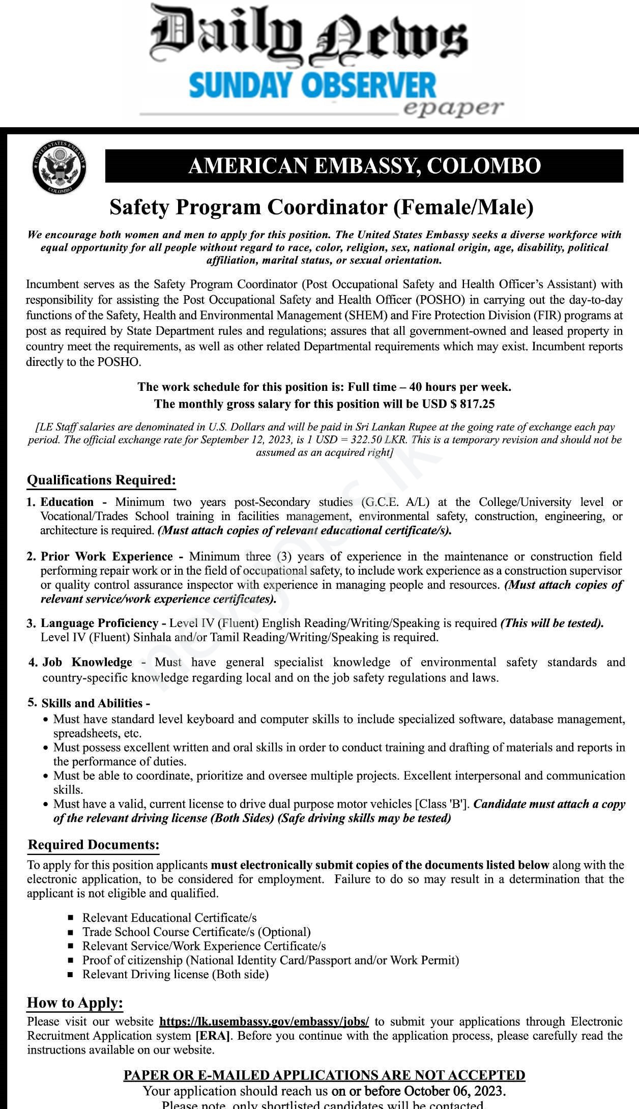 You are currently viewing Safety Program Coordinator – American Embassy