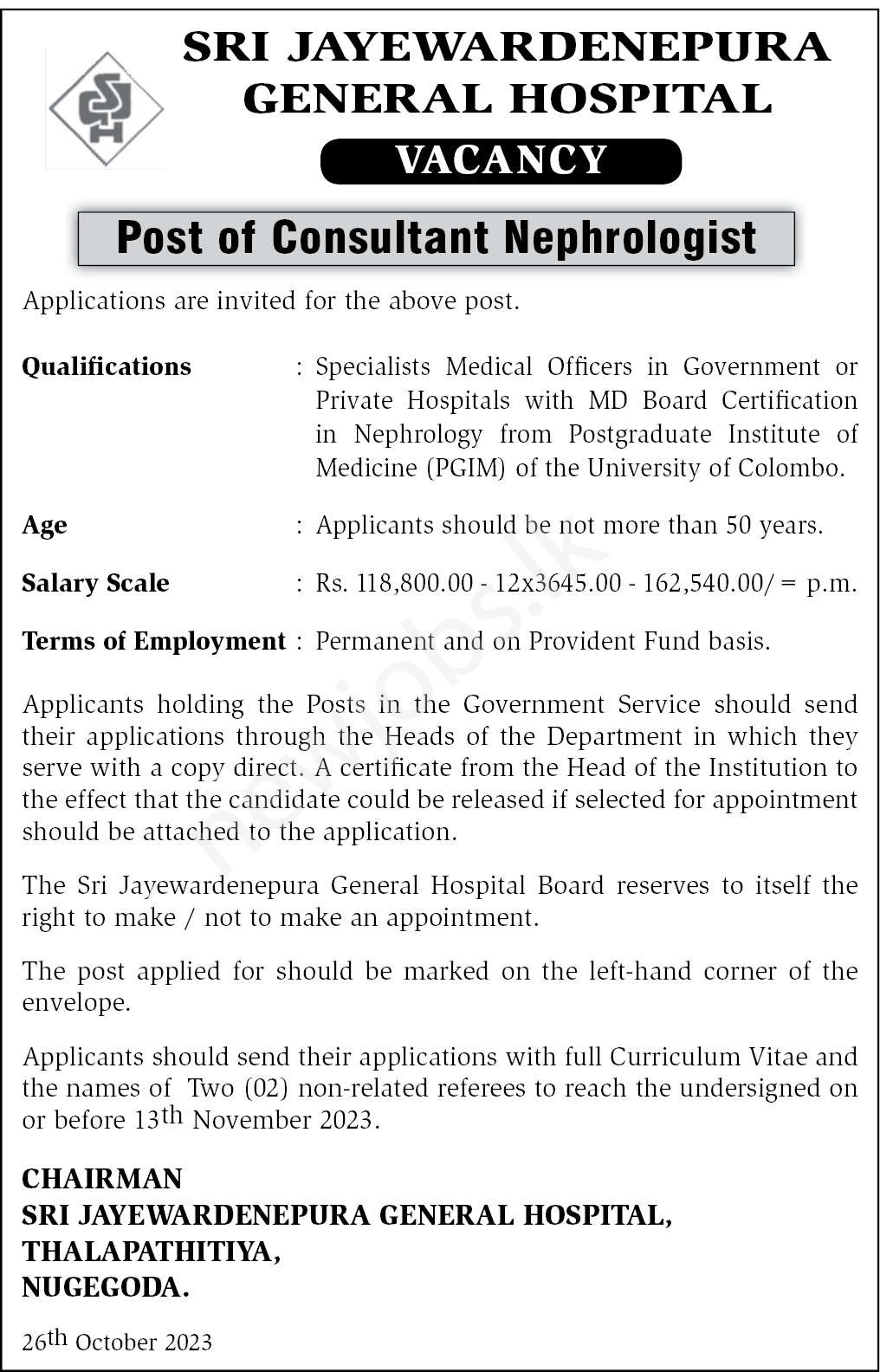 You are currently viewing Post Of Consultant Nephrologist