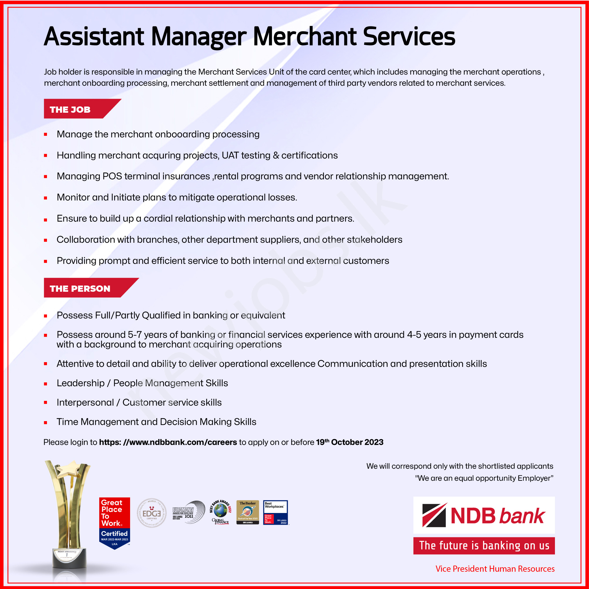 You are currently viewing Assistant Manager Merchant Services  