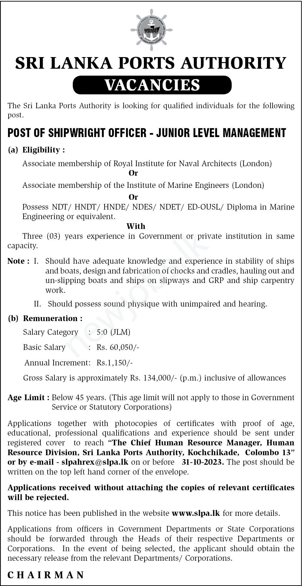 You are currently viewing Shipwright Officer – Junior Level Management