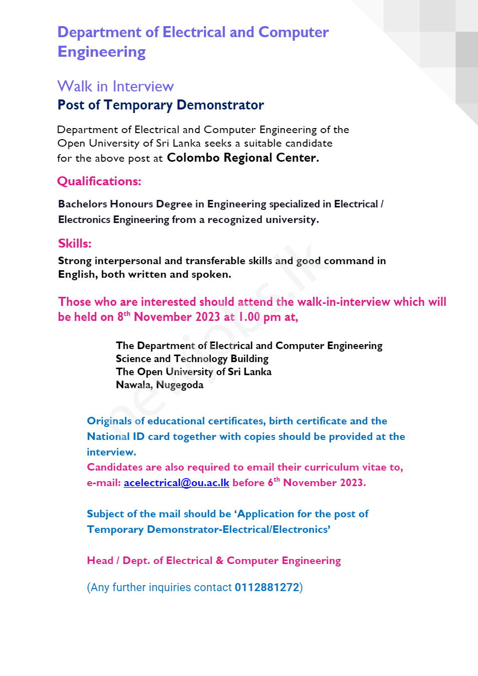 You are currently viewing Temporary Demonstrator – Department of Electrical and Computer Engineering