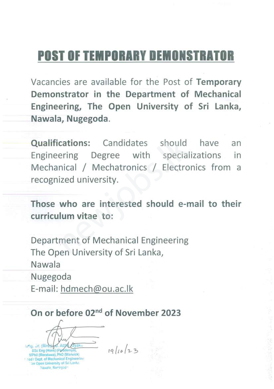 You are currently viewing Temporary Demonstrator – Department of Mechanical Engineering