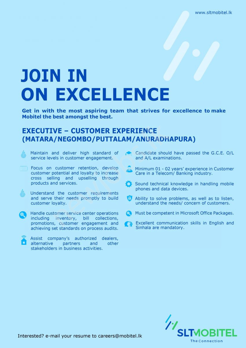 You are currently viewing Executive-Customer Experience (matara,negombo,puttalam,anuradhapura)