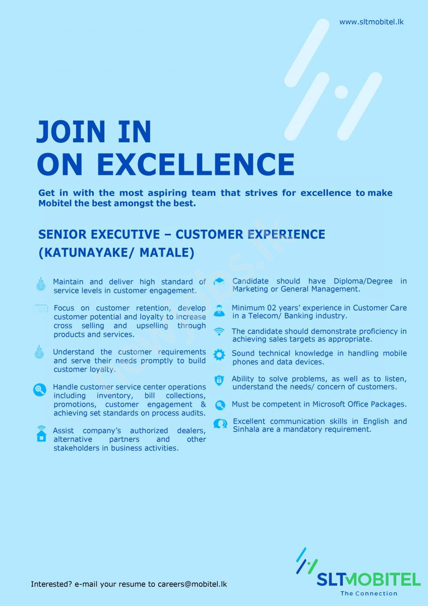 You are currently viewing Senior Executive – Customer Experience (katunayake/ Matale)